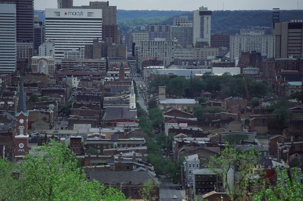 Over-the-Rhine & downtown Cincinnati seen from Bellevue Hill Park